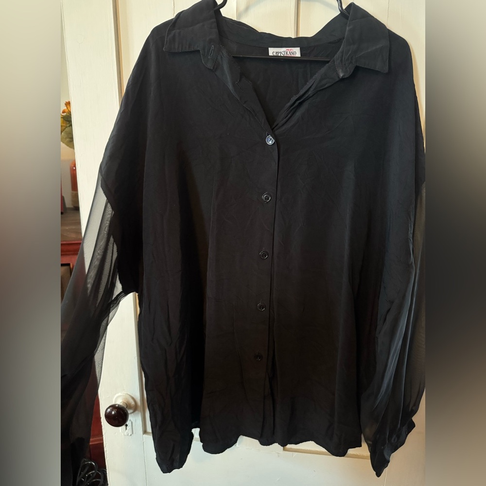 Vintage Capistrano Black Sheer Button-Up Blouse